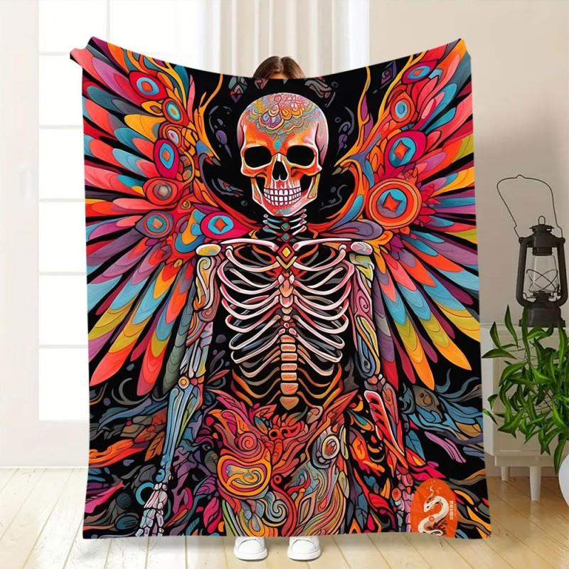 Soft Fleece Blanket With Halloween Digital Print Bed Sofa Nap Use Customizable Cartoon Geometric