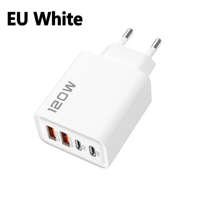 120W C PD Quick Charge 4 Ports Charger 3.0 Type C USB Phone Chargers Fast Charging Adapter For iPhone Samsung Xiaomi Huawei