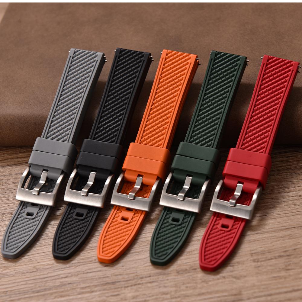 Professional Diving Watch Band FKM Rubber Strap 18mm 20mm 22mm 24mm Quick Release Bullet Shape for Dive Watch Waterproof Durabl