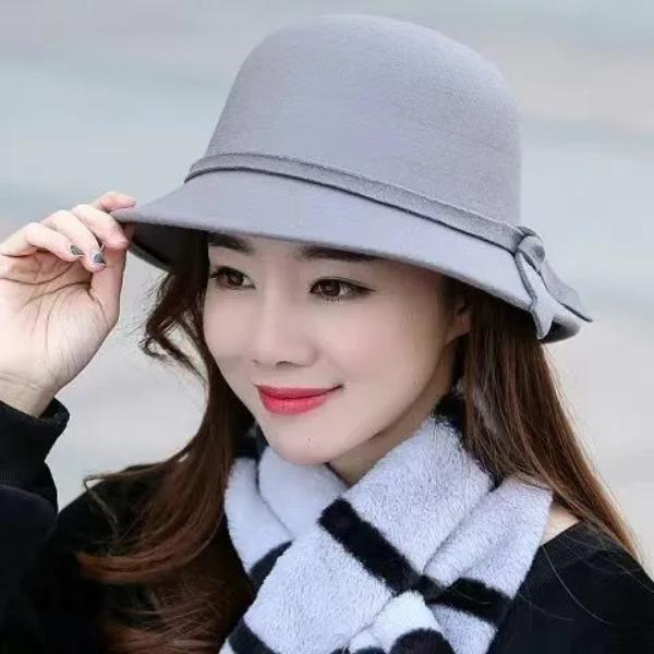 WTEMPO Women's Solid Color Warm Winter Bow Top Hats Office Ladies Outdoor Commuting Cold-proof Windproof Bucket Hats