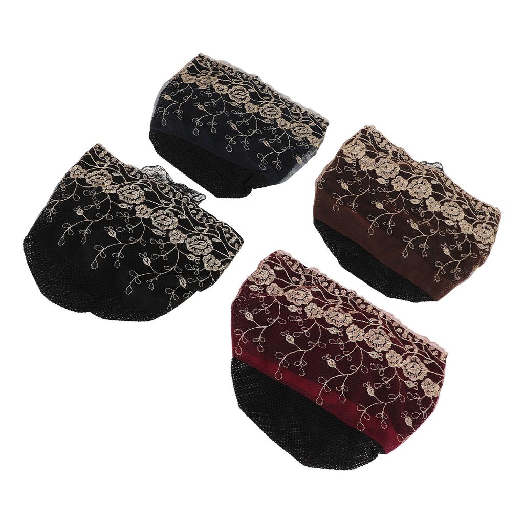 4 Pcs Women Muslim Inner Hijab Cap Black Wine Red Navy Blue Coffee Color Lace Cotton Embroidered Und