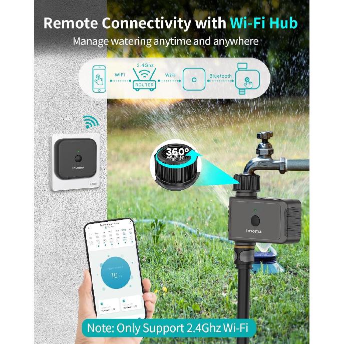 WiFi Sprinkler Timer, WiFi Water Timer for Garden, Smart Hose Timer with WiFi Hub Support 2.4GHz, App/Voice Control Work with Alexa & Google