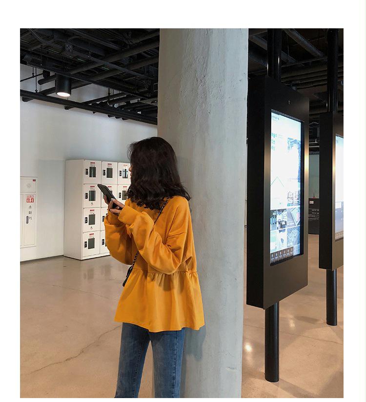 2024 Autumn Korean Style Loose Slimming Student Casual Thin Solid Color Women's Sweatshirt