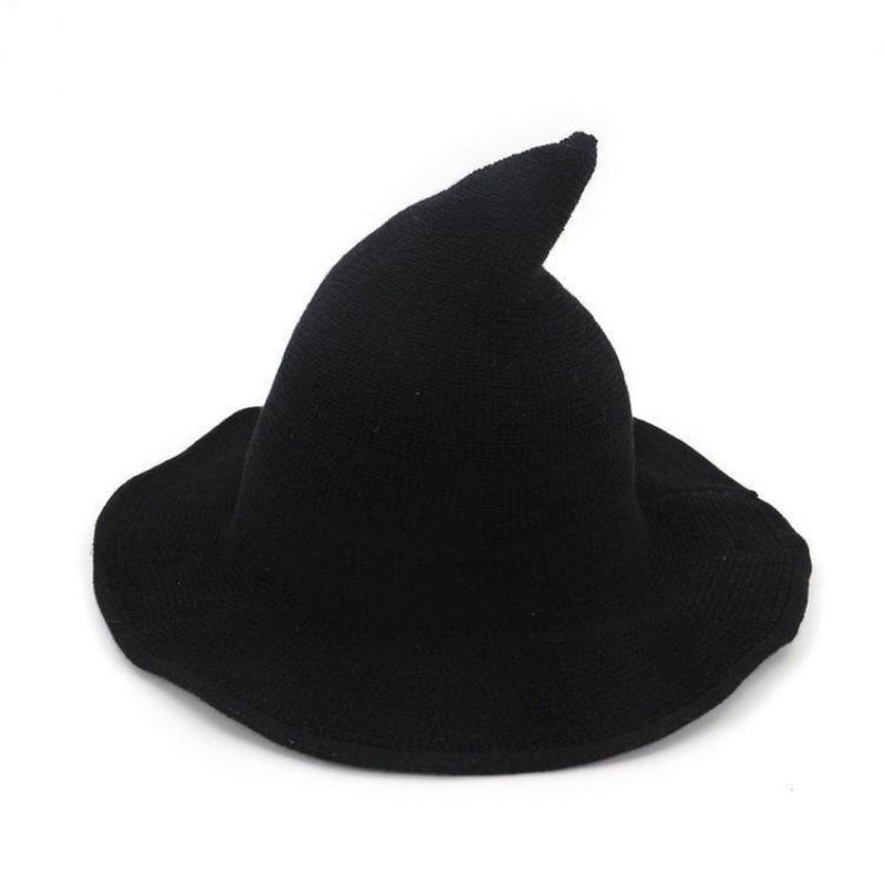 Cotton yarn wizard hat autumn and winter halloween face little witch hat pointed foldable magic hat