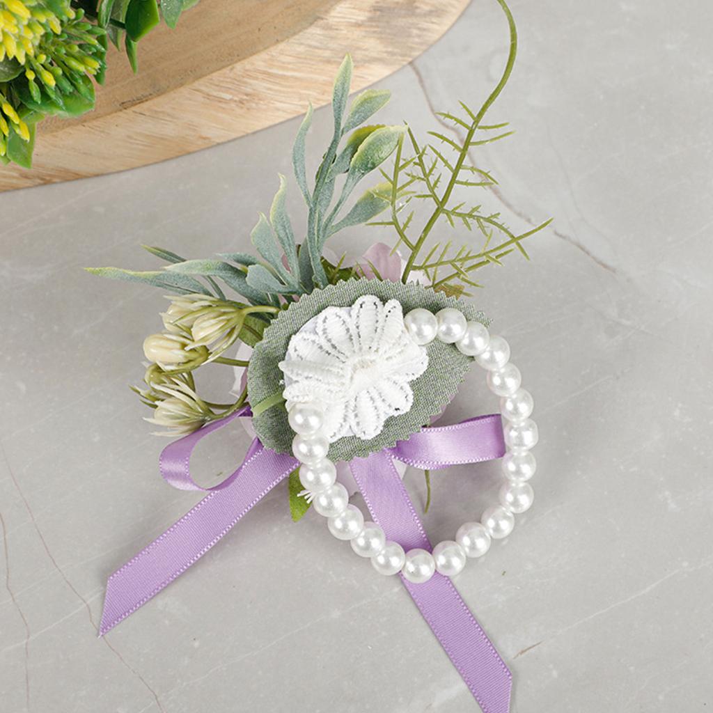 Bracelet Élégant Floral Perle Décor de Poignet Ornement pour Demoiselles d'Honneur Couronne pour Réception de Mariage Photographie
