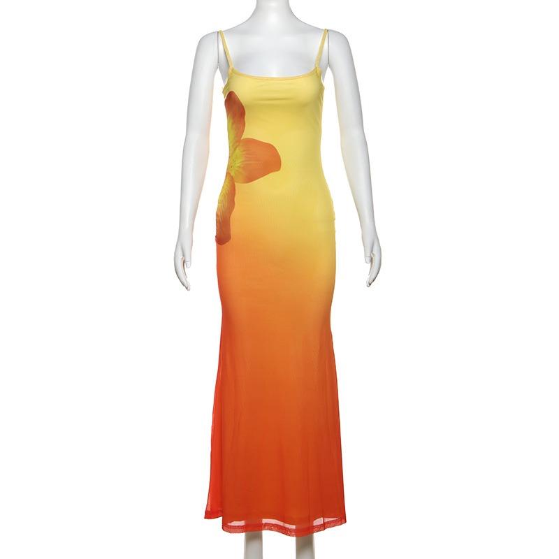 Abito lungo sexy con scollo all'americana, stile streetwear estivo da donna