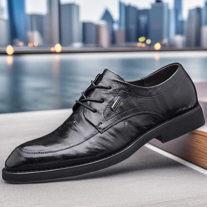 New Men's British Style Genuine Sheepskin Leather Breathable Derby Shoes - Business Formal Footwear