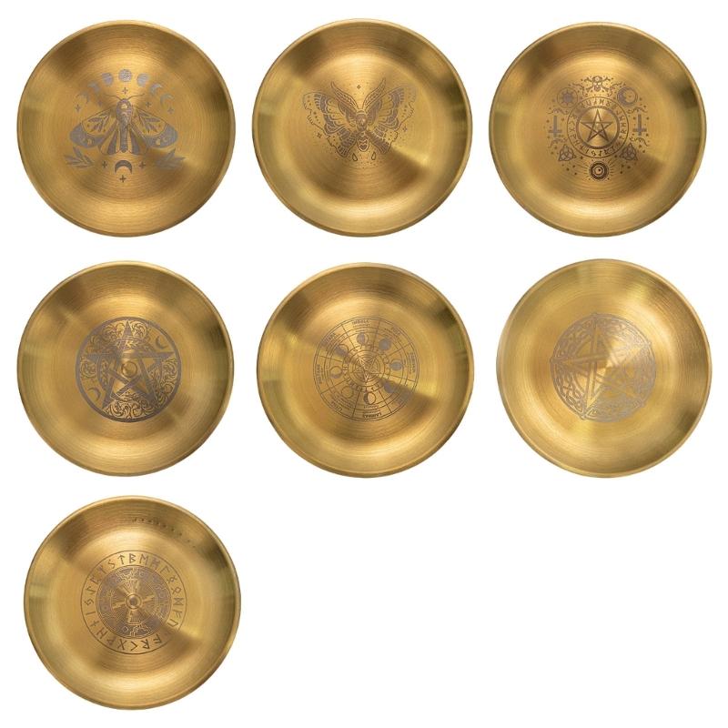 Decors Ritual Plate Dish Flat Tray Burning Candle Holder Offering Fruit Tray Metal Jewelry Plate Food Dish