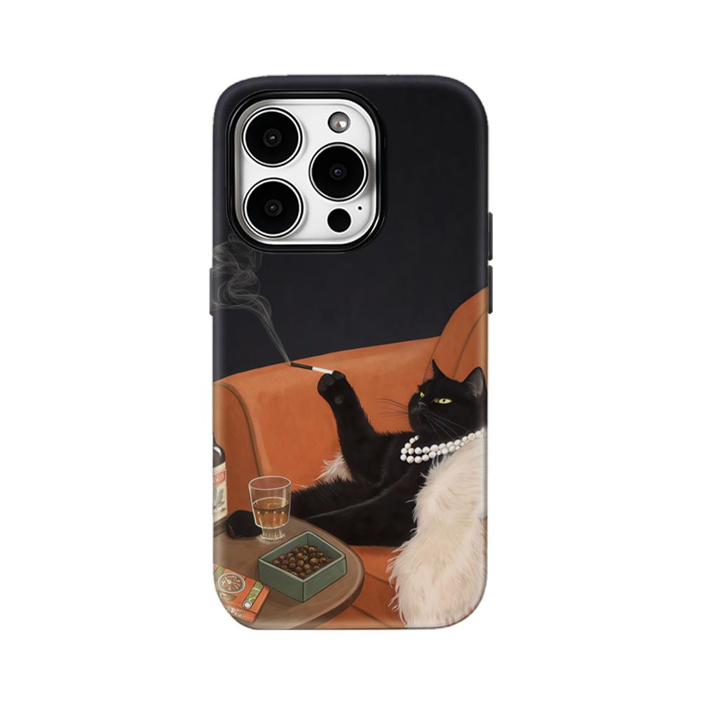 Sophisticated Cat Lounge Phone Case for IPhone 17AIR 16E 16 15 14 13 12 11 17 Pro Max Plus Double-layer Back Cover