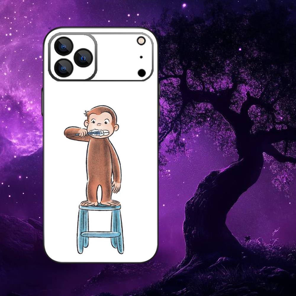 

Curious G-George Monkey Phone Case For iPhone 17,16,15,14,13,12,Pro,Max,Plus,E,SE4,Air,Mini Black Soft Box iPhone15