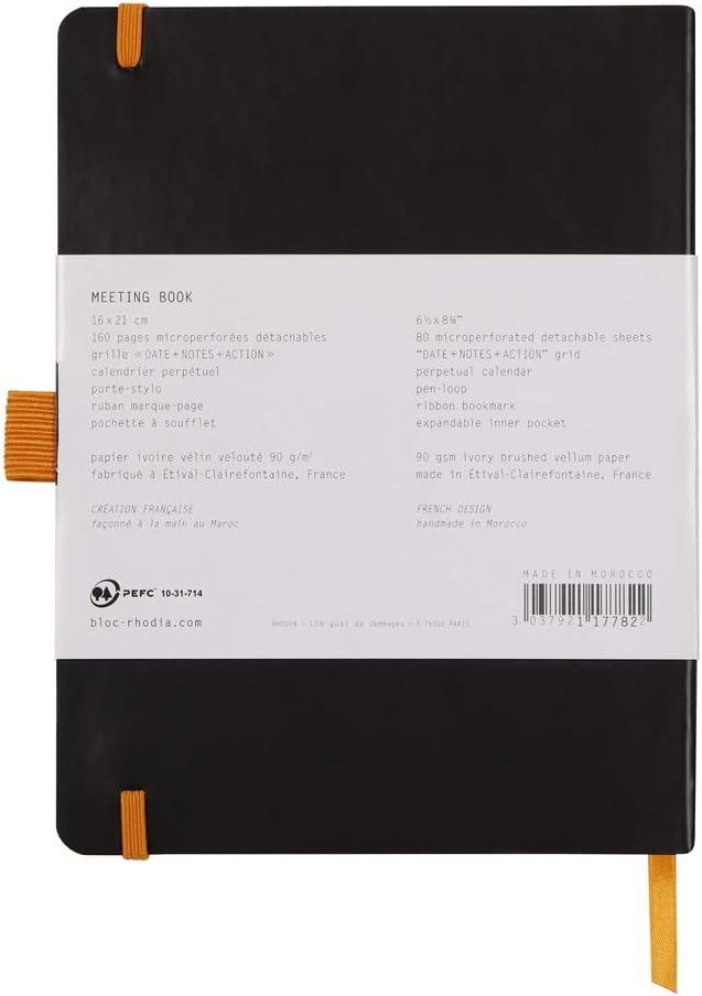 Rhodia Notebook Rhodiarama Meeting Book, A5, 160 Pages, with Pen Holder and Band, Black, Cf117782