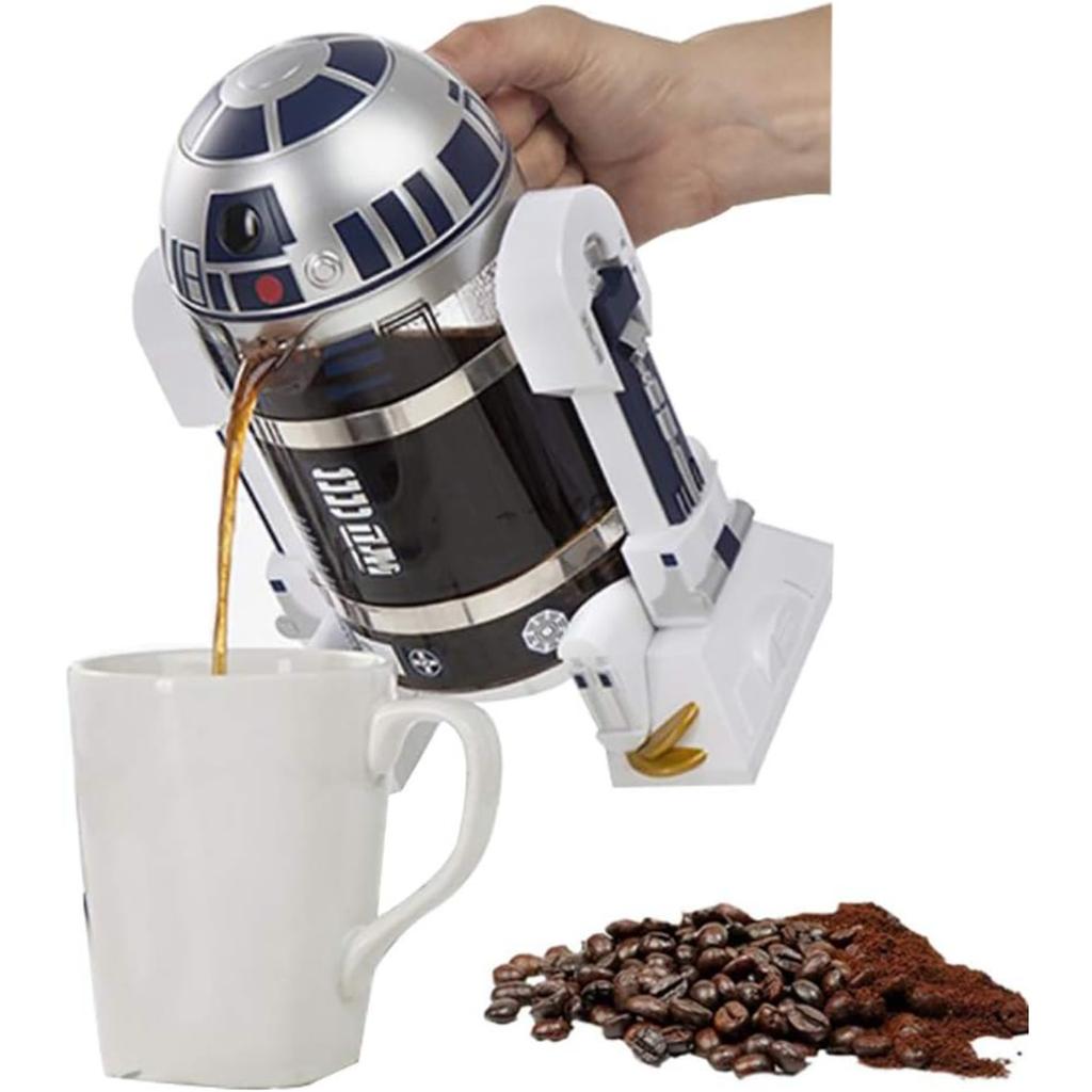 Portable French Press Coffee Bottle, Robot Shaped Travel French Press Coffee Maker, Hand Punch Espresso Coffee Maker Machine - 960ML/32.5oz