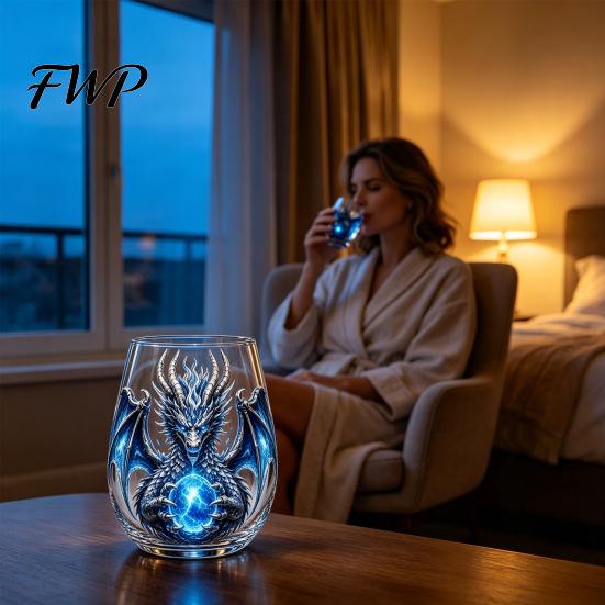 Crystal Orb Wine Glass Mythic Dragon Art Cup, 3D Sculpted Drinking with Ball, Detailed Mythical Animal Glassware 400ml Fantasy Whiskey Tumbler