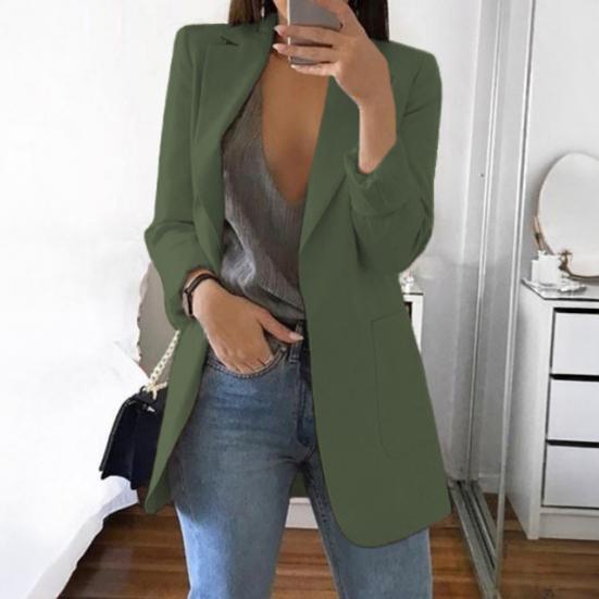 Women Suit Coat Lapel Long Sleeve Open Front Suit Jacket with Pockets Solid Color Slim Fit Office Work Basic Outerwear