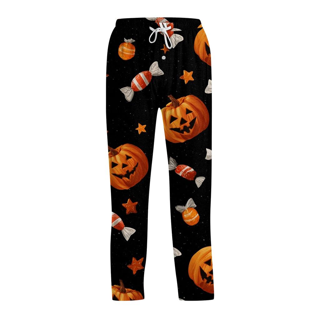 Men's Halloween Print Drawstring Lounge Pants Casual Sleepwear Pants Lightweight Comfortable Fit for Relaxing At Home or Sleep