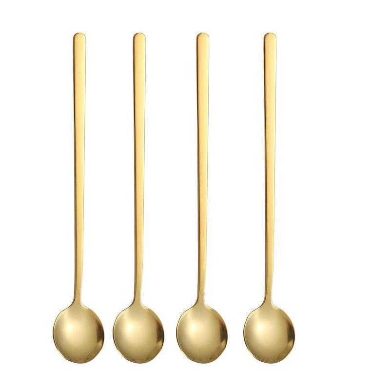 4 Stück Lange Griffe Eisportionierer Kaffee Tee Rührlöffel Edelstahl Gold Besteckset Geschirr Küche Abendessen Besteckset