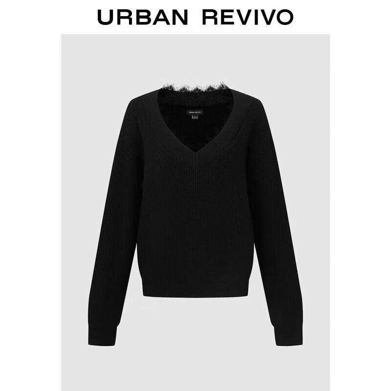 

UR Women s Fashion V-Neck Lace-Patch Knit Top XS