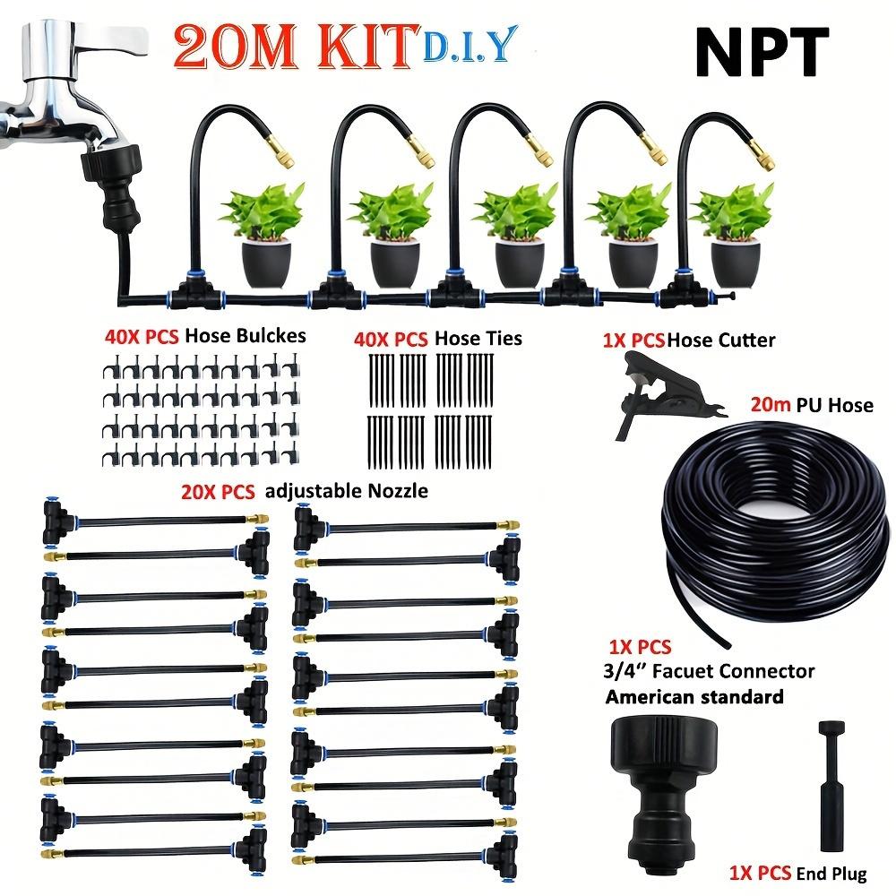 20m Micro Drip Irrigation Kit with Adjustable 7.87 Brass Mist Nozzle - Automatic Watering System for Efficient Gardening, Balcony & Greenhouse Use