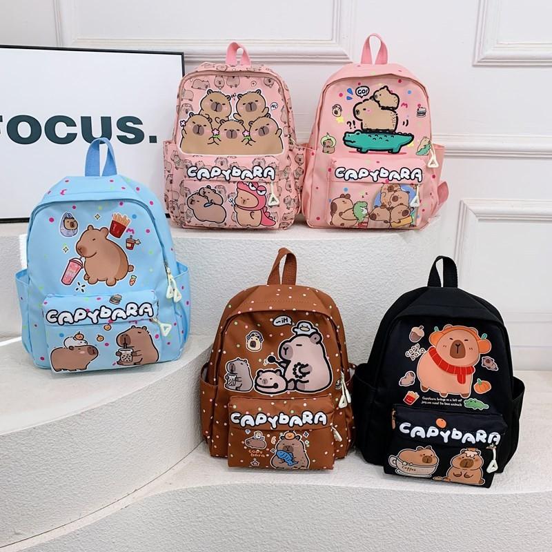 Cute Drinking Capybara Milk Tea Bcrocodile Fries Cartoon Pattern Backpack Kid