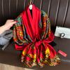 Spring and summer new retro red plum printing shawl silk scarf imitation silk scarf versatile headscarf long scarf thin beautiful brocade