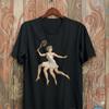 Unisex Cotton T-shirt Vintage Tennis Girl Graphic T-Shirt Black Retro Sports Art Tee - T380