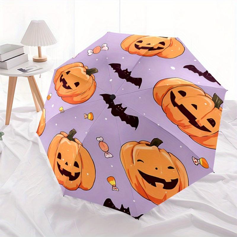 1pc Pumpkin Halloween Automatic Umbrella   Auto Open/Close Folding Umbrella with  8 Rib Frame, 3 Fold Compact Umbrella for Men & Women, 110