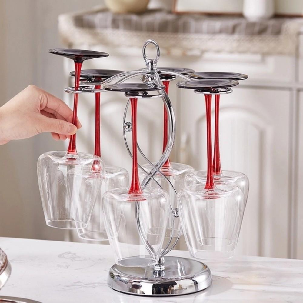 Iron Wine Glass Stand with 6 Hooks Wine Glass Holder  For Kitchen Bar Living Room Office