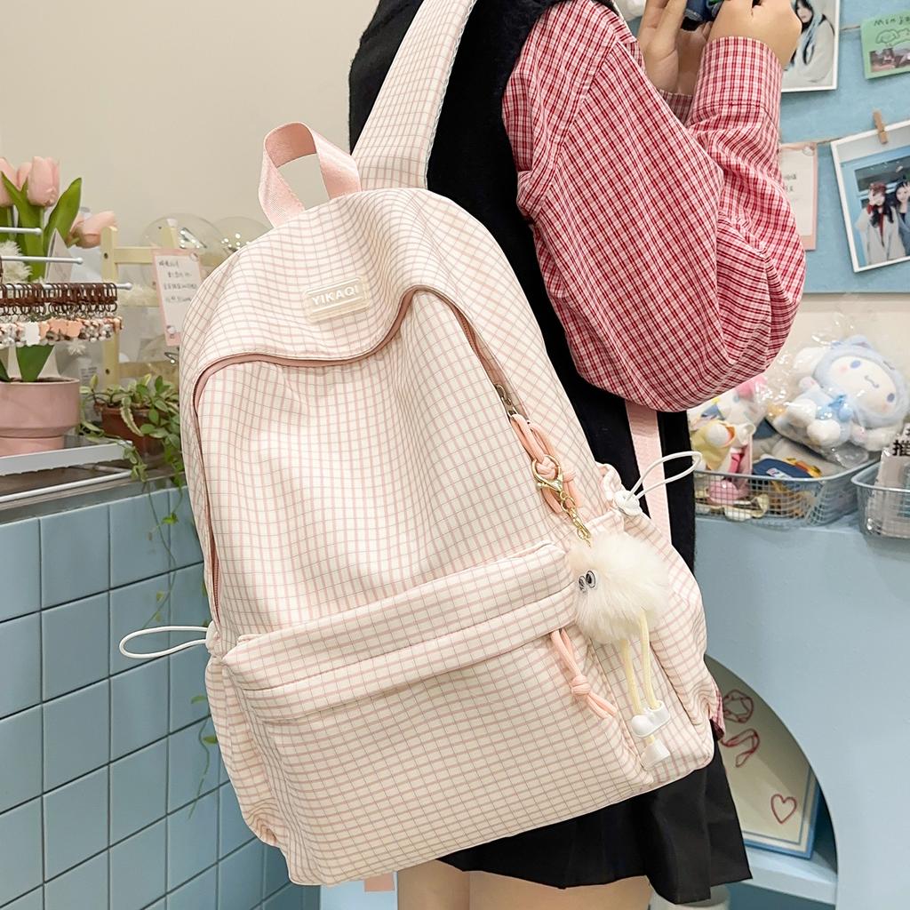 Autumn and Winter New High-Value Plaid Lightweight Student Backpack for Girls, Elementary and Middle School Students, Double Shoulder Bag