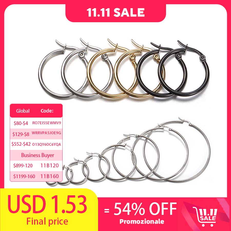 10pcs Gold 316L Stainless Steel Open Earrings Circle 15 20 25 40mm Earring Hooks Base Ear Ring for Jewelry Making Components DIY