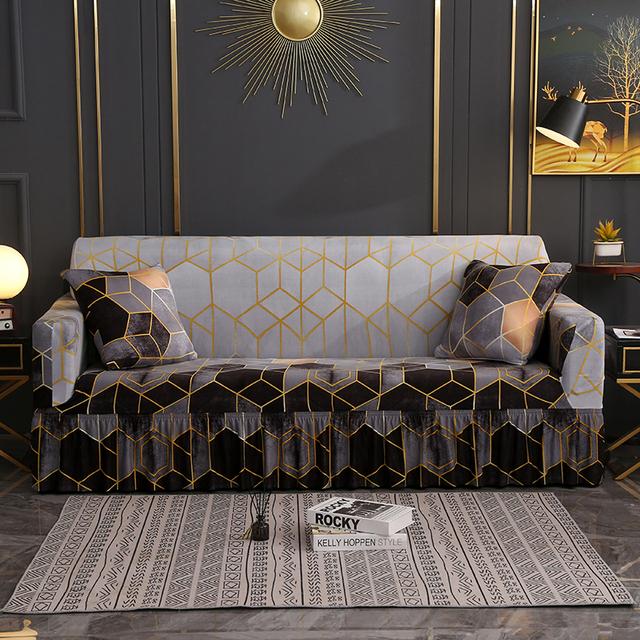 Universal Sofa Slipcover With Skirt Fitted Couch Cover Washable High Elastic Fabric With Skirt Sofa Cover For Dogs