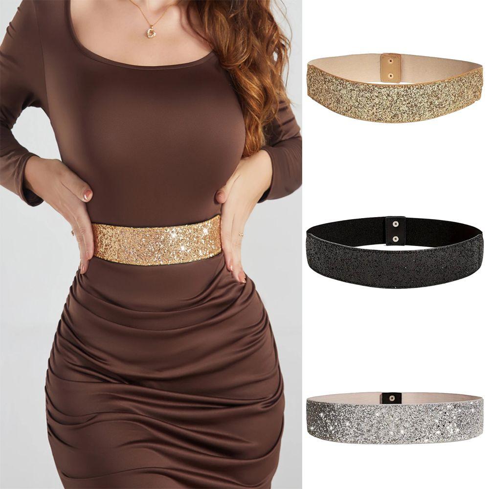Solid Color Rhinestone Waist Belt Sparkle Party Belts High Quality Elastic Waist  Belt  for Women
