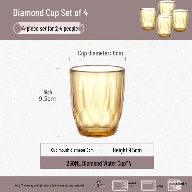VISIONS CUP90 Diamond Heat-Resistant Glass Cups, 4-Piece Set