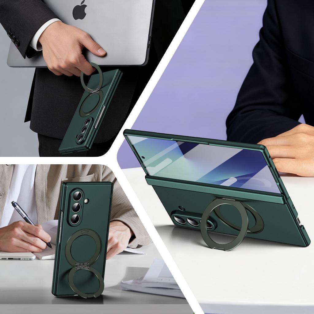Ultrathin Magnetic Cover for Samsung Galaxy Z Fold 7/6/5 Multifunctional 360 Rotating Stand with Glass Screen Protector