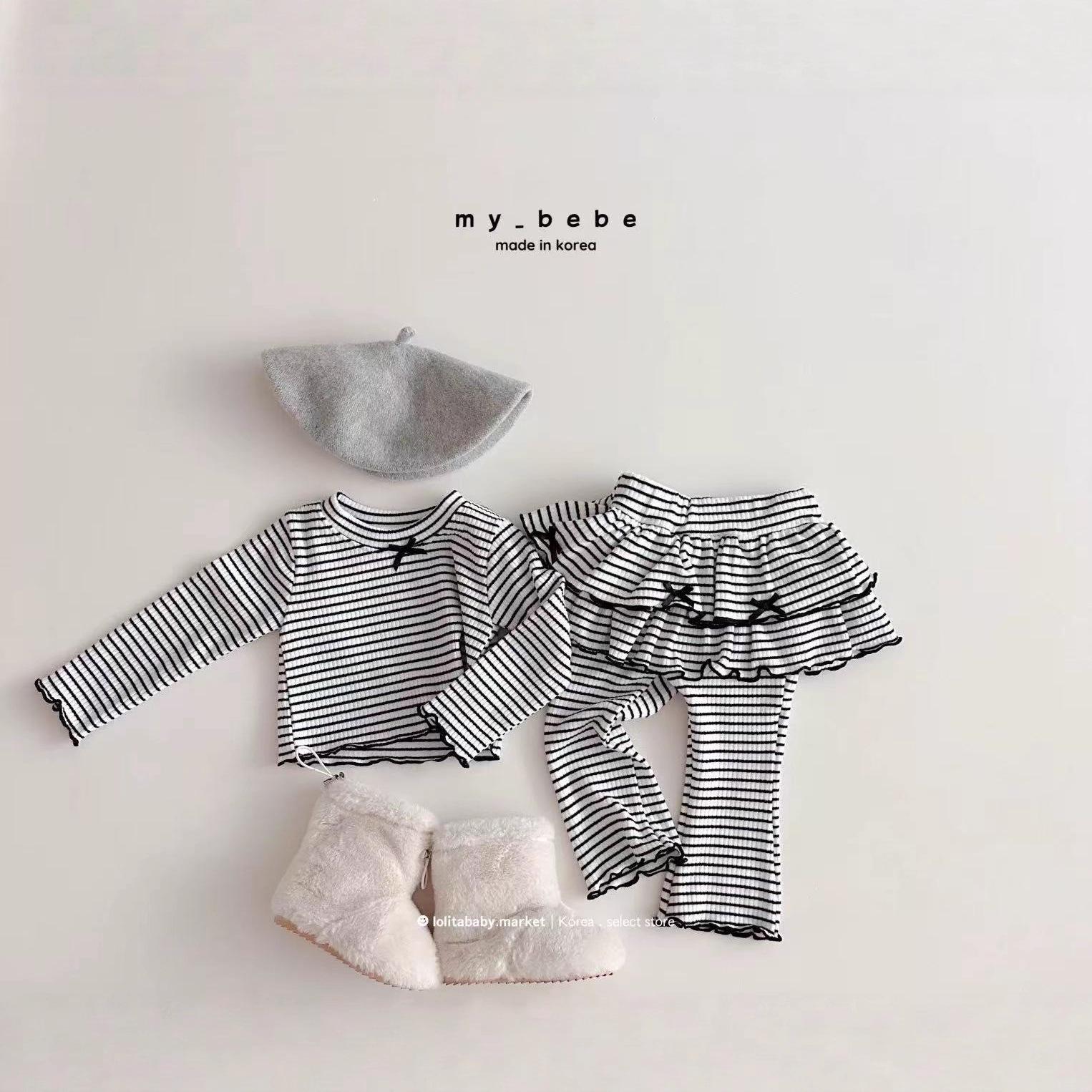 Универсальный полосатый спортивный комплект для девочек с бантом - Топ, Брюки, Юбка 120 cm