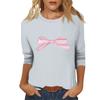 Ladies' Fashionable And Casual Seven Quarter Sleeve Bow Printed Pullover Top