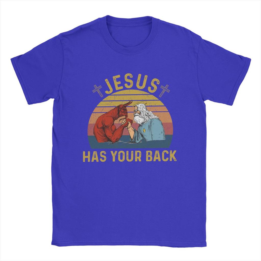Herr T-shirts Oroa dig inte Jesus har din rygg Vintage Ren Bomull T-shirt Kortärmad T-shirt Rundhals Toppar Tryckt