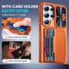Mit Kartenhalter, Schiebefach für die Kamera und Ständer für Samsung Galaxy S26 Ultra Handyhülle, Anti-Fall PC+TPU Brieftaschenhülle-Orange