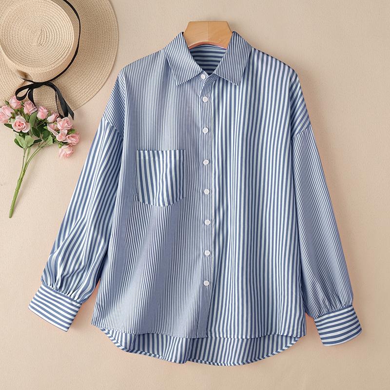 

ZANZEA Женская повседневная блузка в полоску с отложным воротником и длинными рукавами XL синий