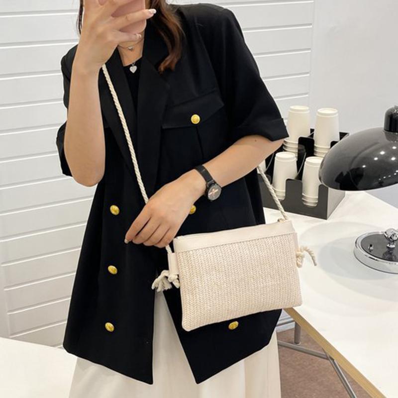 Damen Umhängetaschen Handgefertigt Rattan Crossbody Handtaschen Gestrickt Sommer Strand Kleine Geldbörse