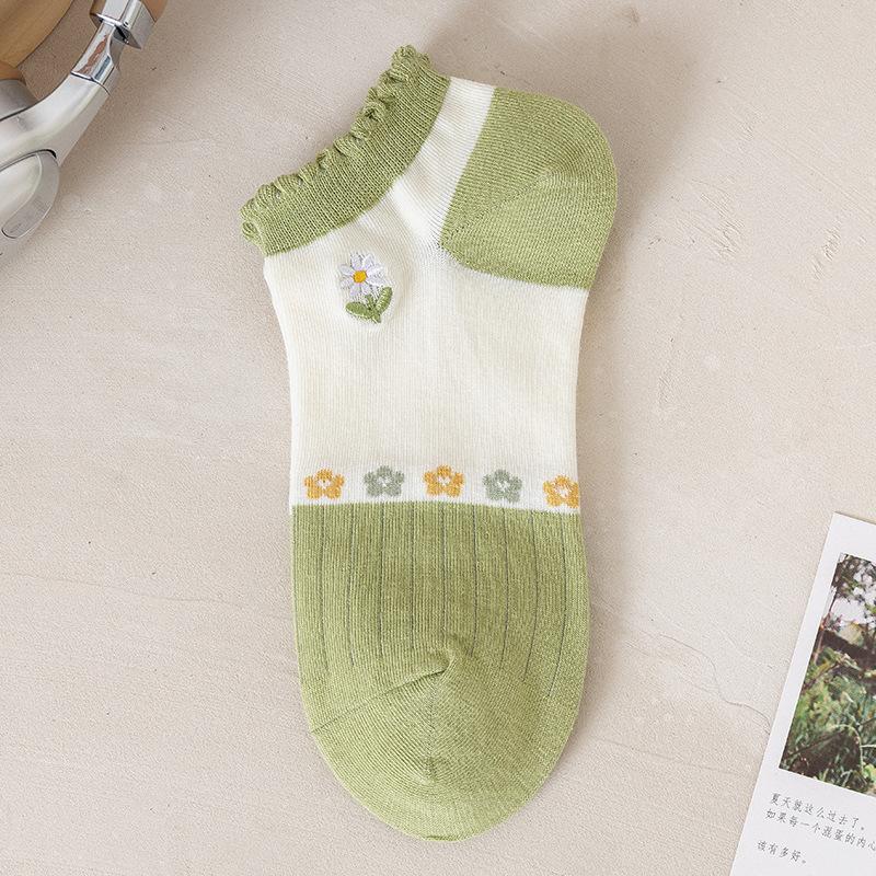 

Женские весенне-летние тонкие носки-подследники в новом стиле с кружевной вышивкой, в студенческом стиле 1 pair