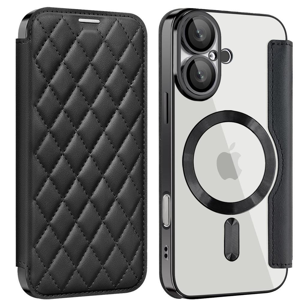 For iPhone 16 Plus Case Compatible with MagSafe Rhombus PU Leather Phone Cover