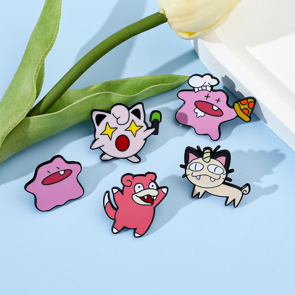 5 Pcs Fashion Jigglypuff Brooch Cute Ditto Meowth Enamel Pins Backpack Clothing Jewelry Metal Badge Accessories Gift