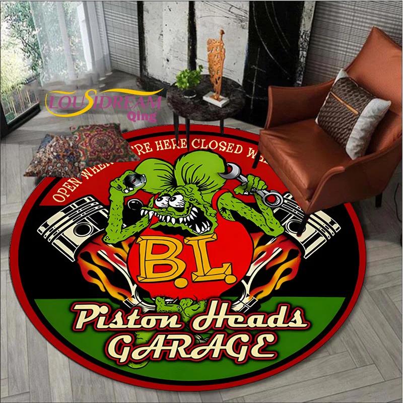 Rat Fink Rug Retro Round  Living Room Decor Mancave  Floor Mats Carpets for Bed  Chair Mat Gifts