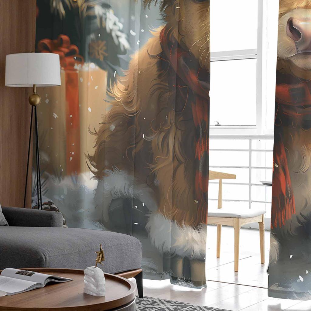 Christmas Gift Yak Hat Vintage Oil Painting Curtains For Living Room Bedroom Home Decoration Window Voile Tulle Curtain Drapes