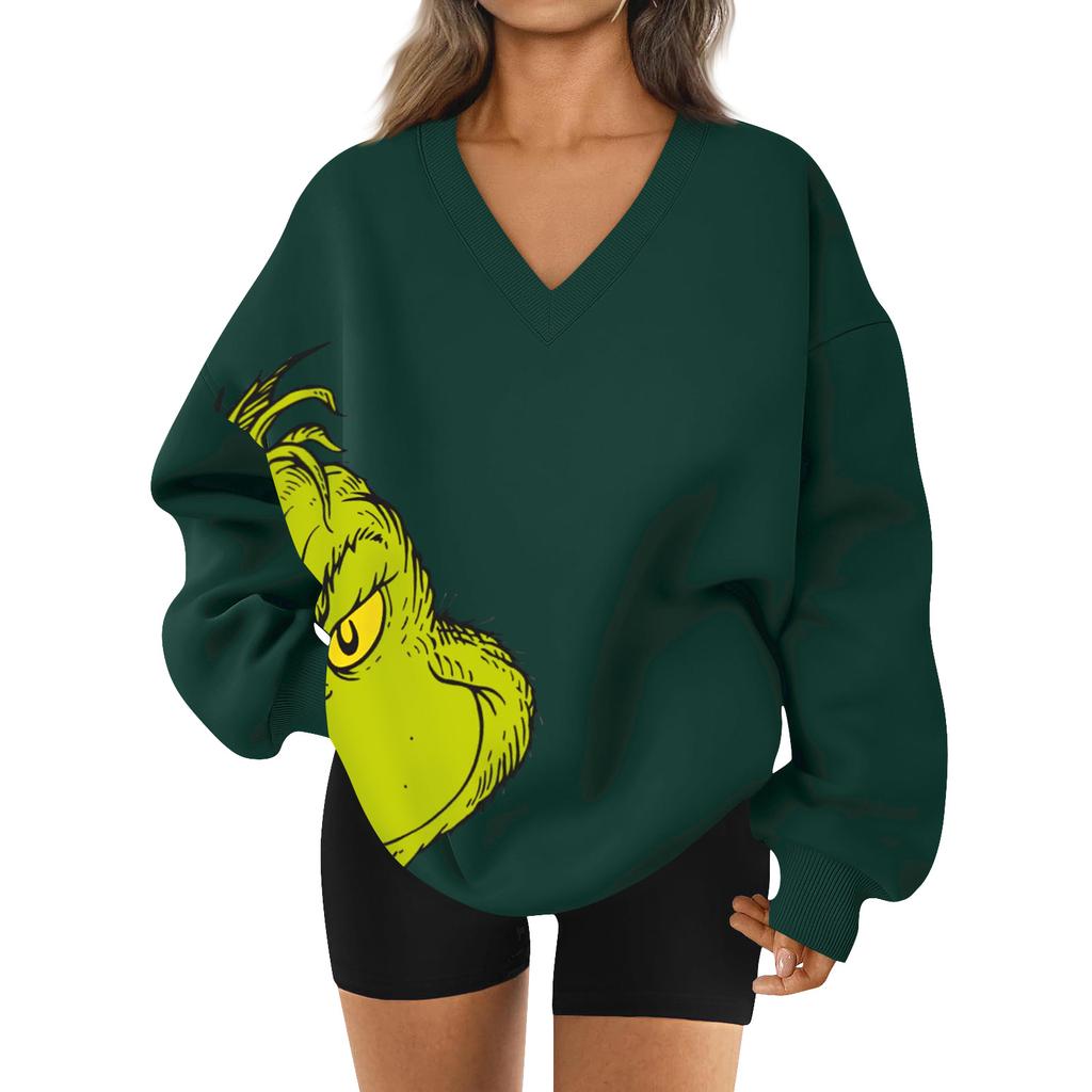 Women's Loose And Comfortable Letter V-neck Sportswear Long-sleeved Sweatshirt Daily Matching Clothes