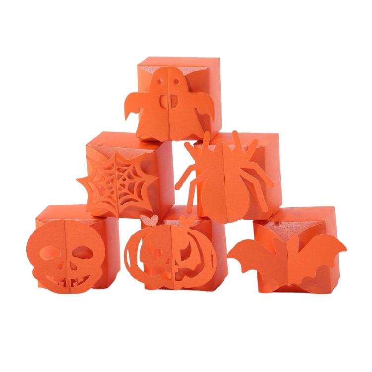 12 Count Tangerine Halloween Candy Boxes User friendly Paper Container With Eerie Pumpkin Designs