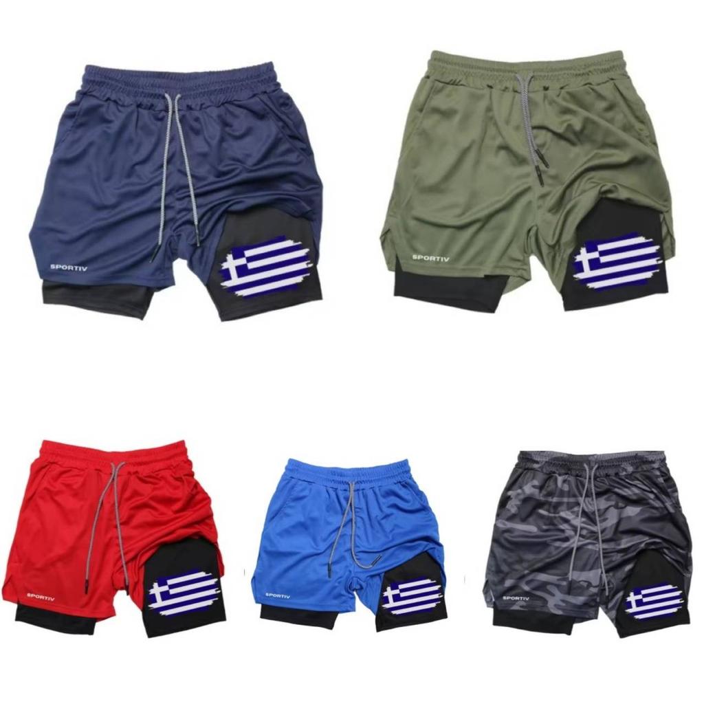 Greece Flag Camouflage Muay Thai Kick Boxing Shorts Men Women Unisex Casual Sportswear Double Layer Quick Dry Training Sport Gym Fitness Workout