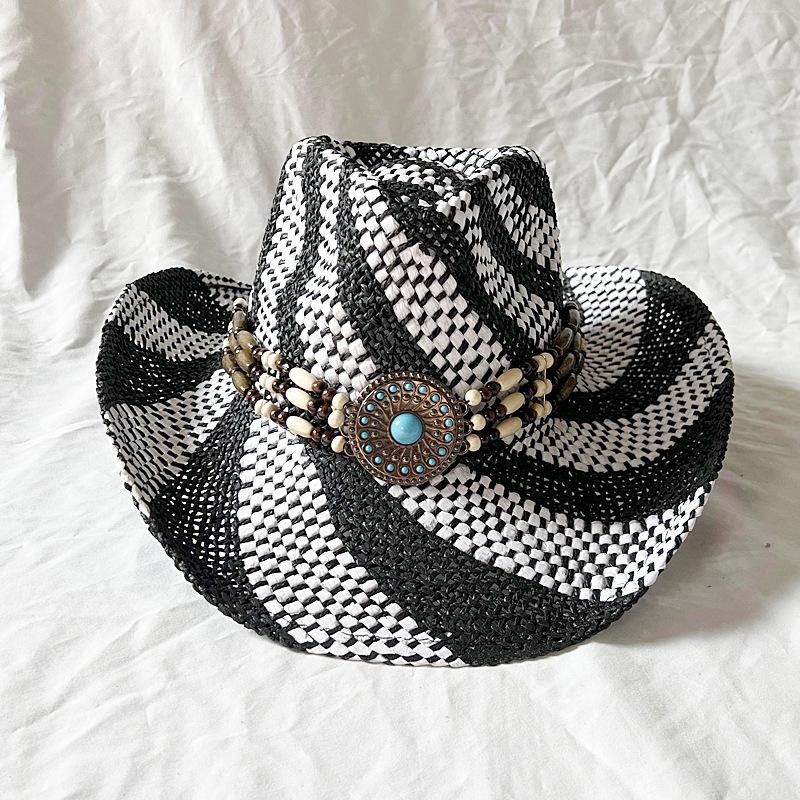 Matcha Green Cowboy Straw Hat Handwoven Hollow Men's and Women's Summer Sun Hat Western Cowboy Straw Hat  sombrero vaquero