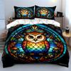Colorful Owl Glass Decor Set Multiple Sizes Kid'S And Adults' Bedroom Exquisite 3Pc Bedding Set, Gift