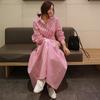 Spring and Summer New Korean Style Over-the-knee Long Striped Shirt Dress Outfit for Women's Loose Large Size Lace-up Versatile Skirt